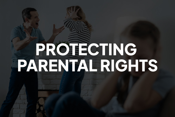 Two parents arguing with the words, "protecting parental rights."